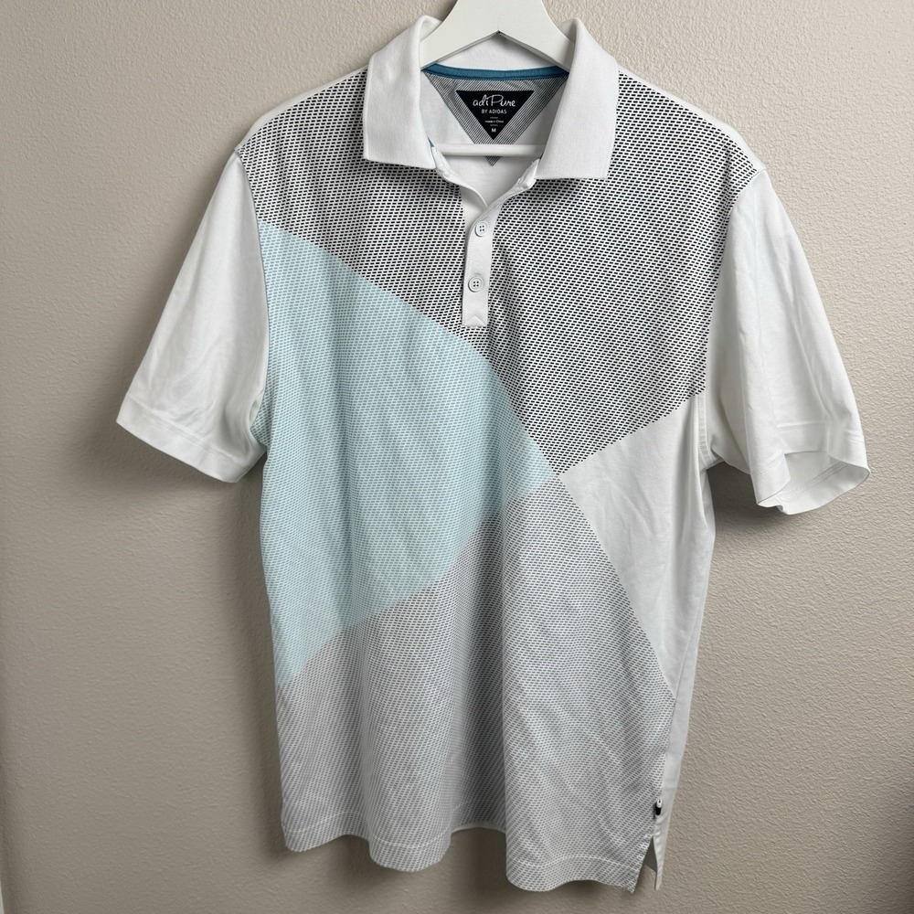 Adidas Adipure Shirt Men's Medium Teal White Gray Short Sleeve Golf Polo Casual‎